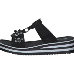 Rieker V0228, Plateau-Pantoletten, Damen, Schwarz/Silber
