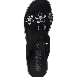 Rieker V0228, Plateau-Pantoletten, Damen, Schwarz/Silber