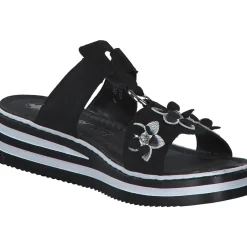Rieker V0228, Plateau-Pantoletten, Damen, Schwarz/Silber